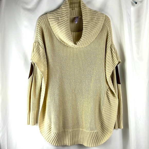 Alya pullover poncho style/cowlneck knittop with elbow patch/long sleeves Sz S/M - Picture 2 of 11